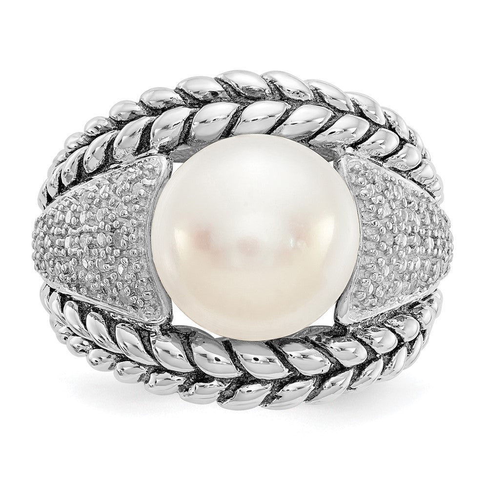 Shey Couture Sterling Silver Antiqued Freshwater Cultured Pearl and Diamond Ring