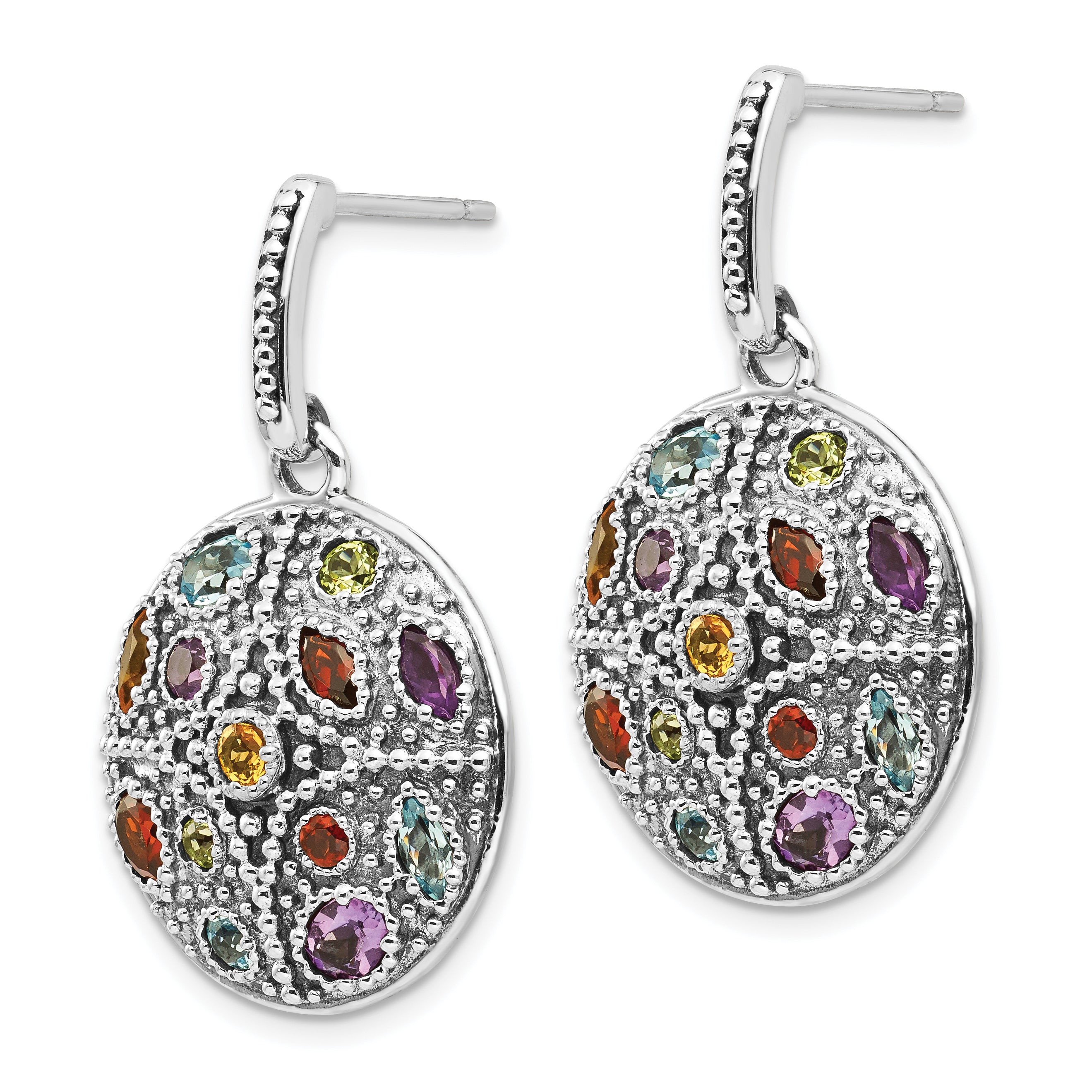 Shey Couture Sterling Silver with 14K Accent Antiqued .55Amethyst/.28Citrine/.65Blue Topaz.37Peridot/.52Garnet Post Dangle Earrings