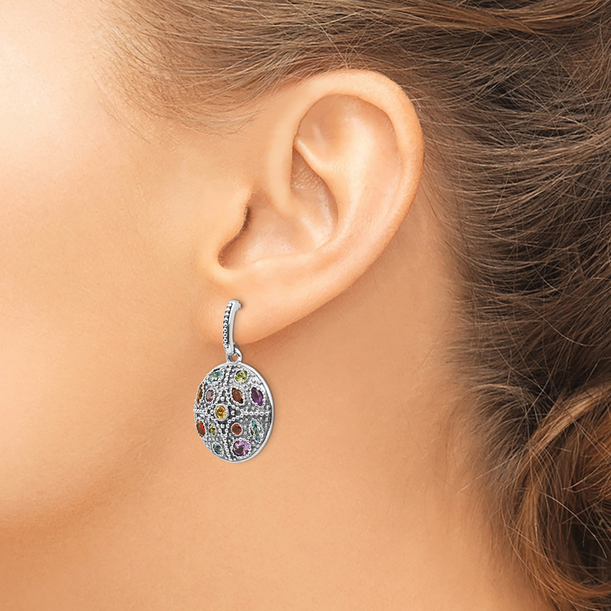 Shey Couture Sterling Silver with 14K Accent Antiqued .55Amethyst/.28Citrine/.65Blue Topaz.37Peridot/.52Garnet Post Dangle Earrings