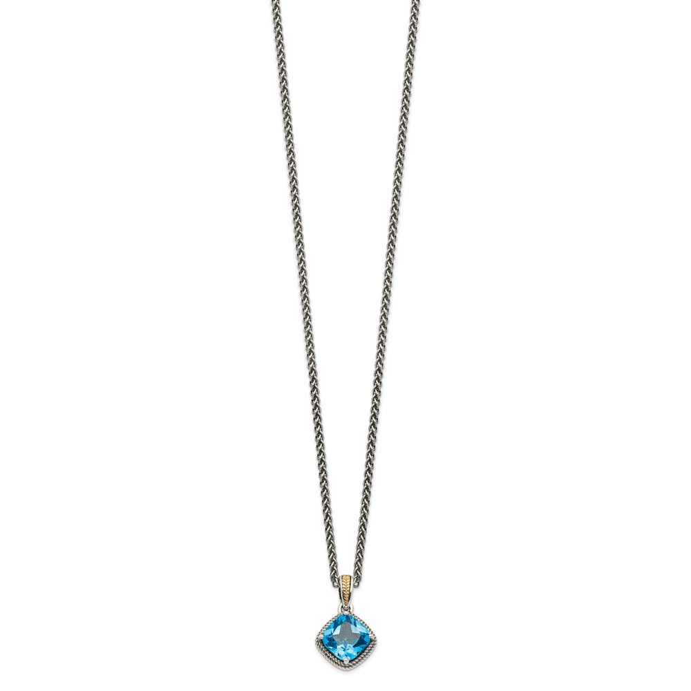 Shey Couture Sterling Silver with 14K Accent 18 Inch Antiqued Cushion Blue Topaz Necklace
