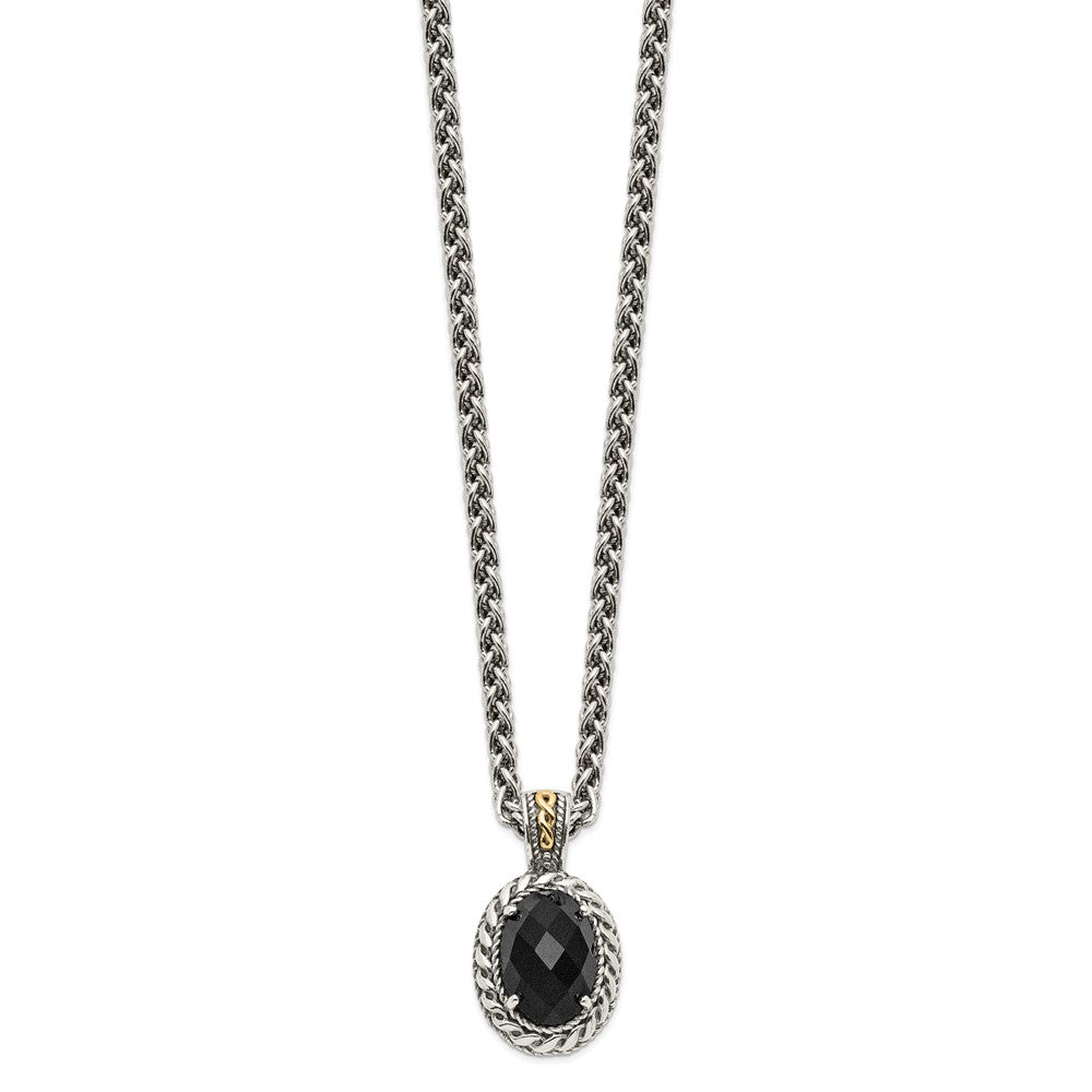 Shey Couture Sterling Silver with 14K Accent 18 Inch Antiqued Checkerboard-cut Black Onyx Necklace