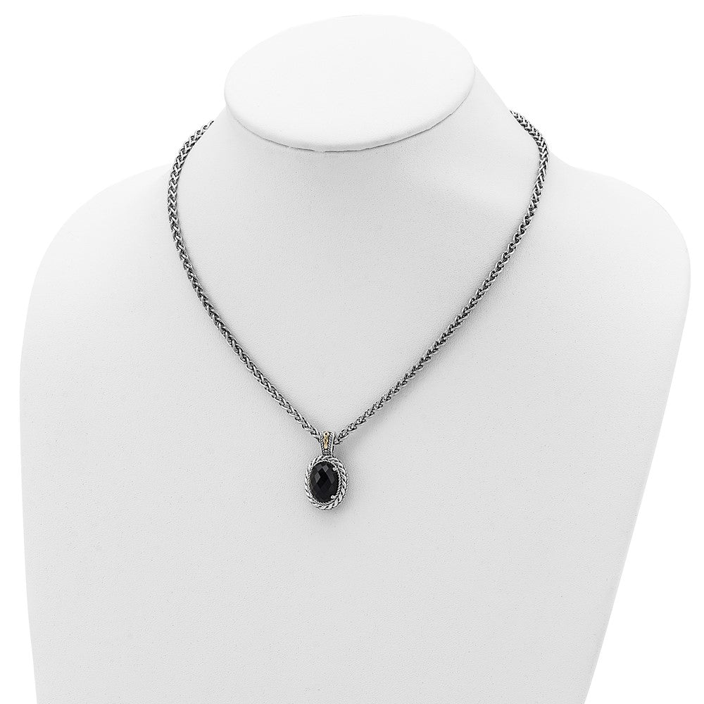 Shey Couture Sterling Silver with 14K Accent 18 Inch Antiqued Checkerboard-cut Black Onyx Necklace