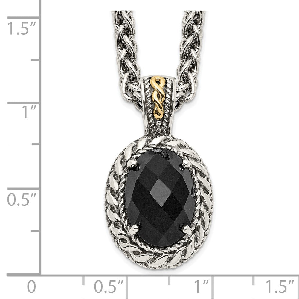Shey Couture Sterling Silver with 14K Accent 18 Inch Antiqued Checkerboard-cut Black Onyx Necklace