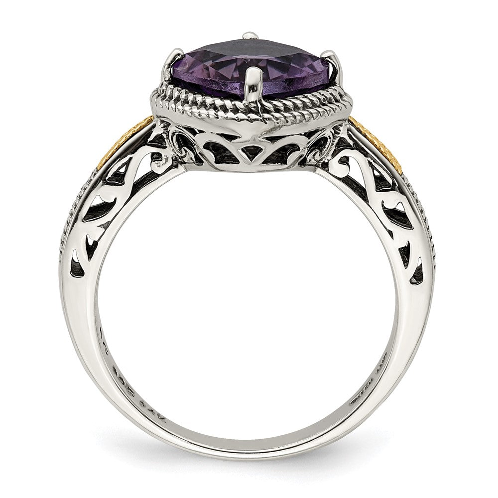 Shey Couture Sterling Silver with 14K Accent Antiqued Cushion Amethyst Ring