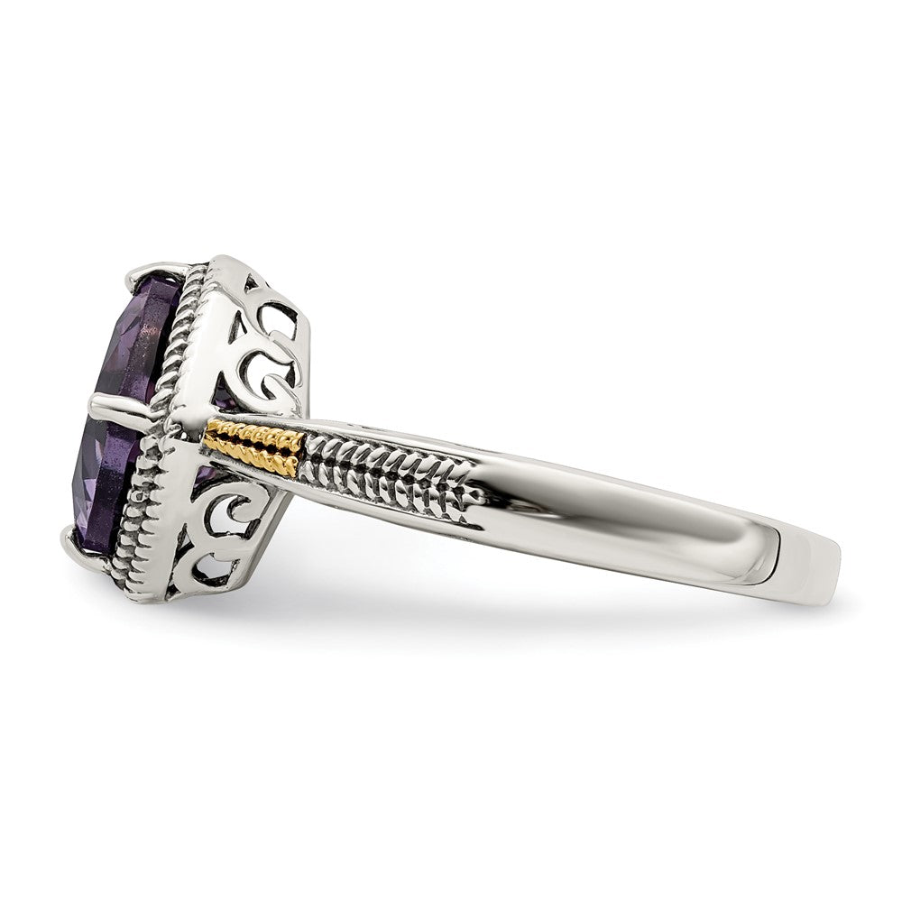 Shey Couture Sterling Silver with 14K Accent Antiqued Cushion Amethyst Ring