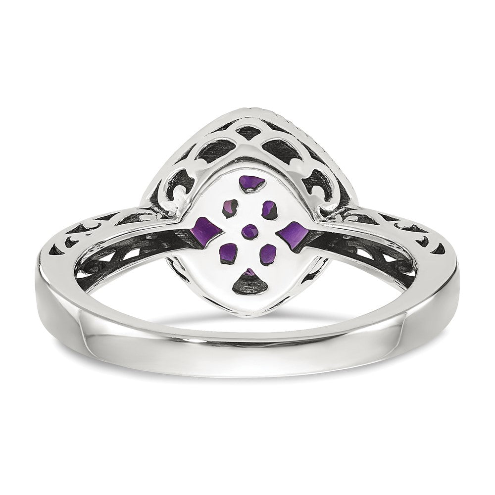 Shey Couture Sterling Silver with 14K Accent Antiqued Cushion Amethyst Ring