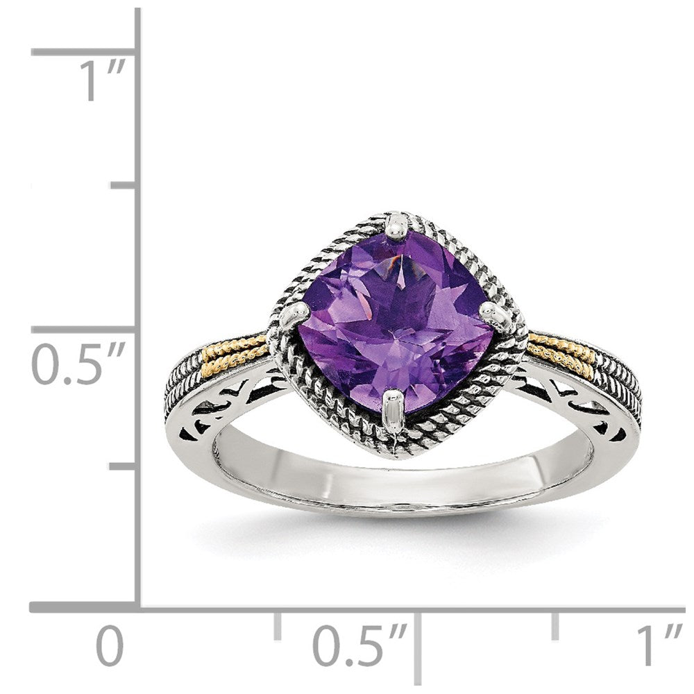 Shey Couture Sterling Silver with 14K Accent Antiqued Cushion Amethyst Ring