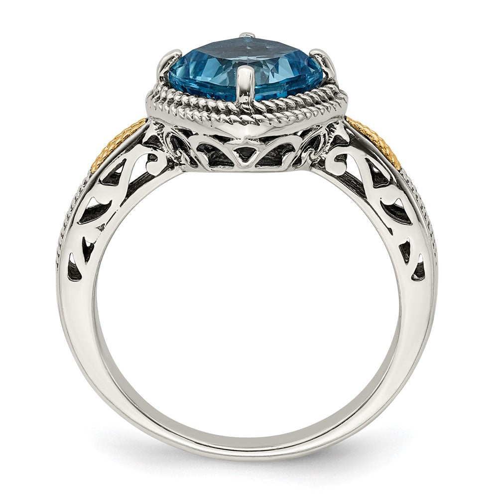 Shey Couture Sterling Silver with 14K Accent Antiqued Cushion Blue Topaz Ring