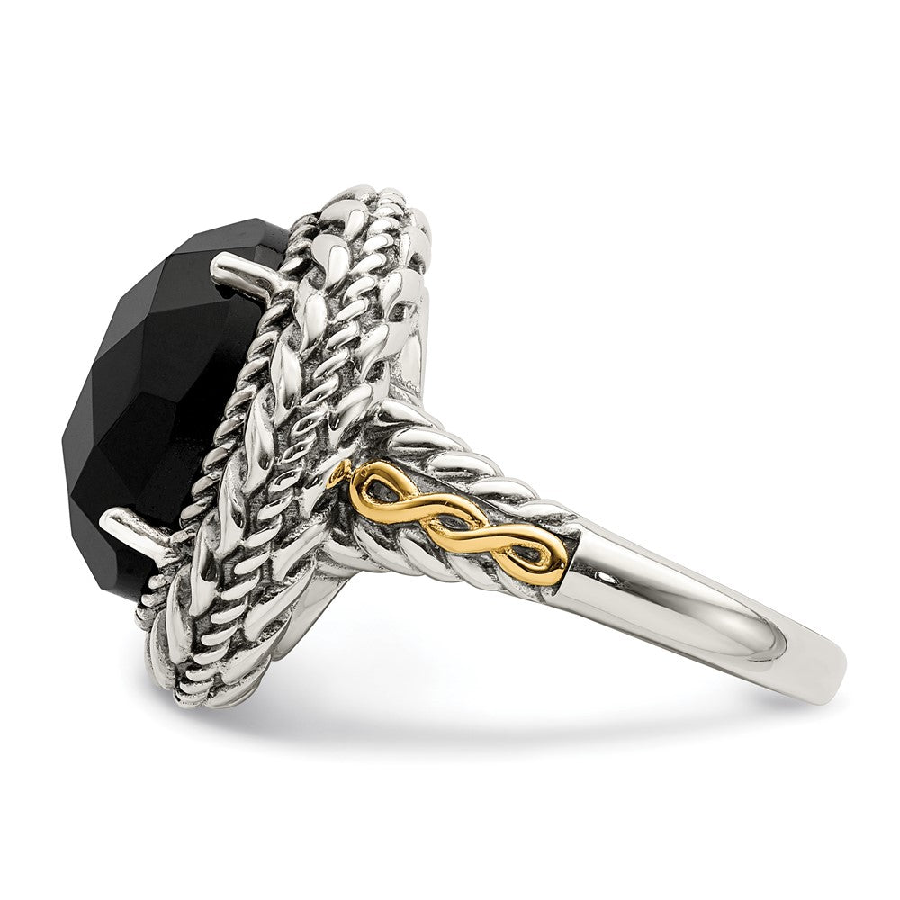 Shey Couture Sterling Silver with 14K Accent Antiqued Checkerboard-cut Black Onyx Ring