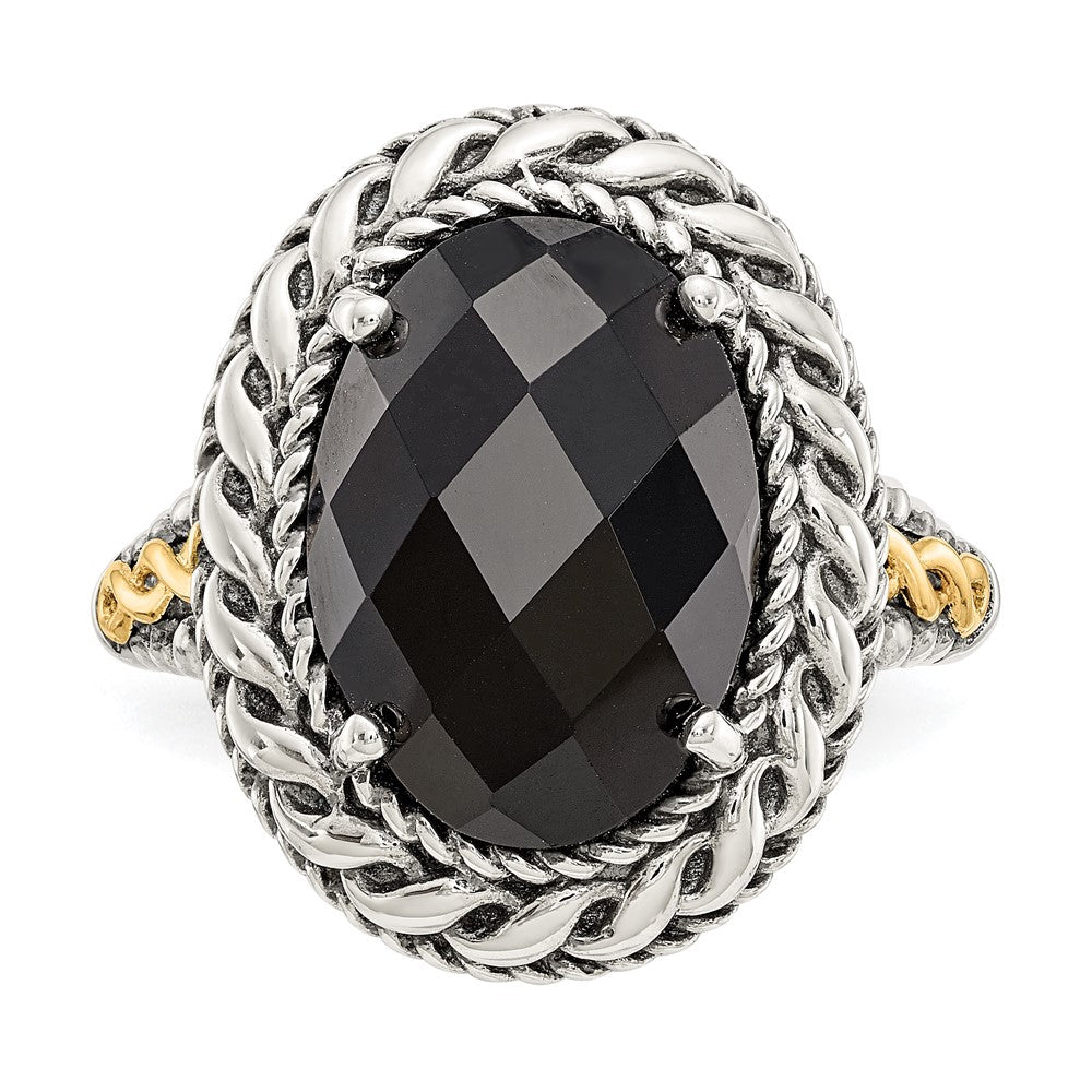 Shey Couture Sterling Silver with 14K Accent Antiqued Checkerboard-cut Black Onyx Ring