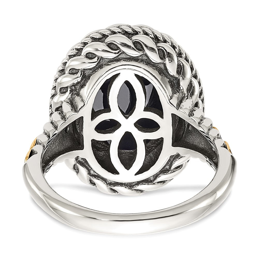 Shey Couture Sterling Silver with 14K Accent Antiqued Checkerboard-cut Black Onyx Ring