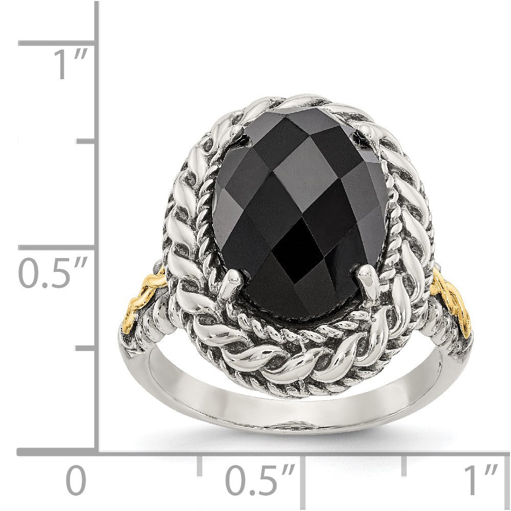 Shey Couture Sterling Silver with 14K Accent Antiqued Checkerboard-cut Black Onyx Ring