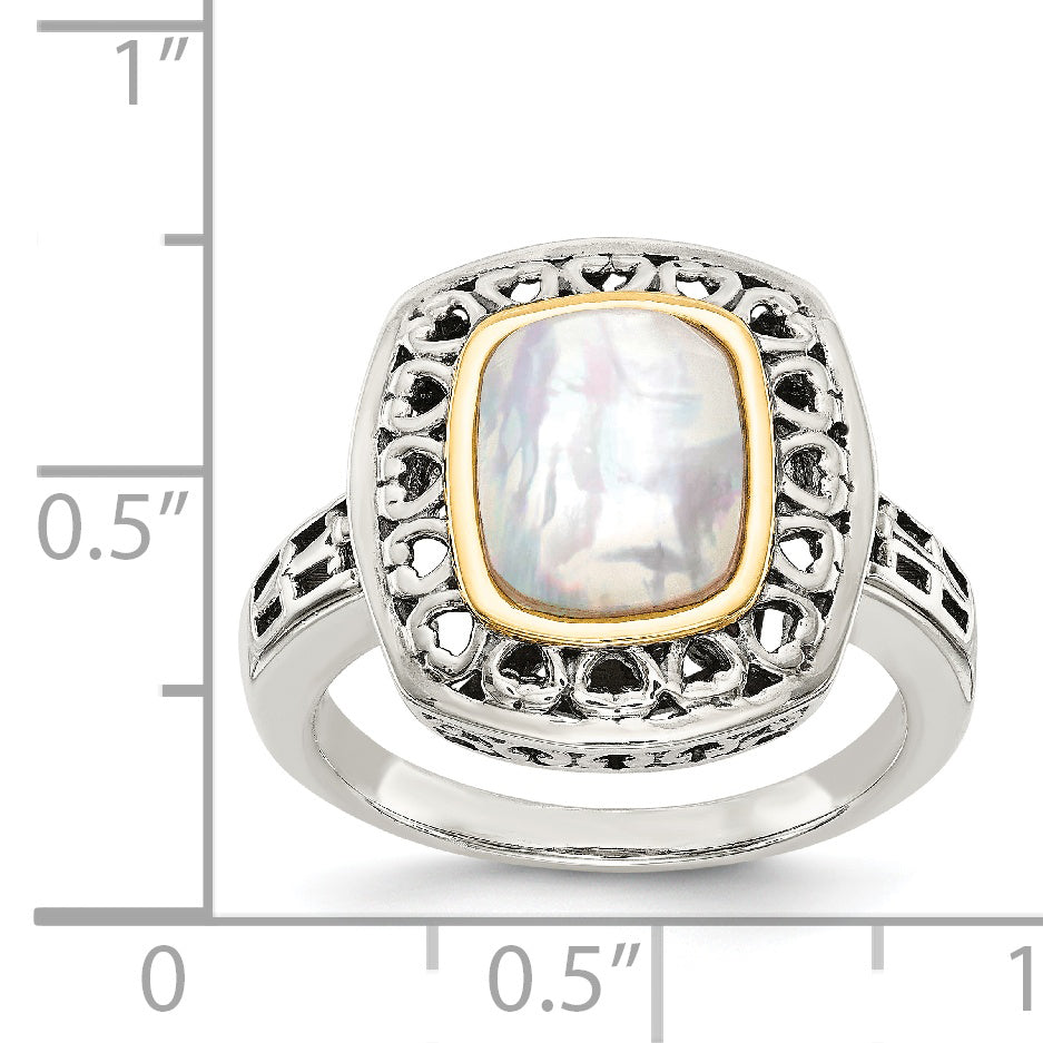 Shey Couture Sterling Silver with 14K Accent Antiqued Mother Of Pearl Ring