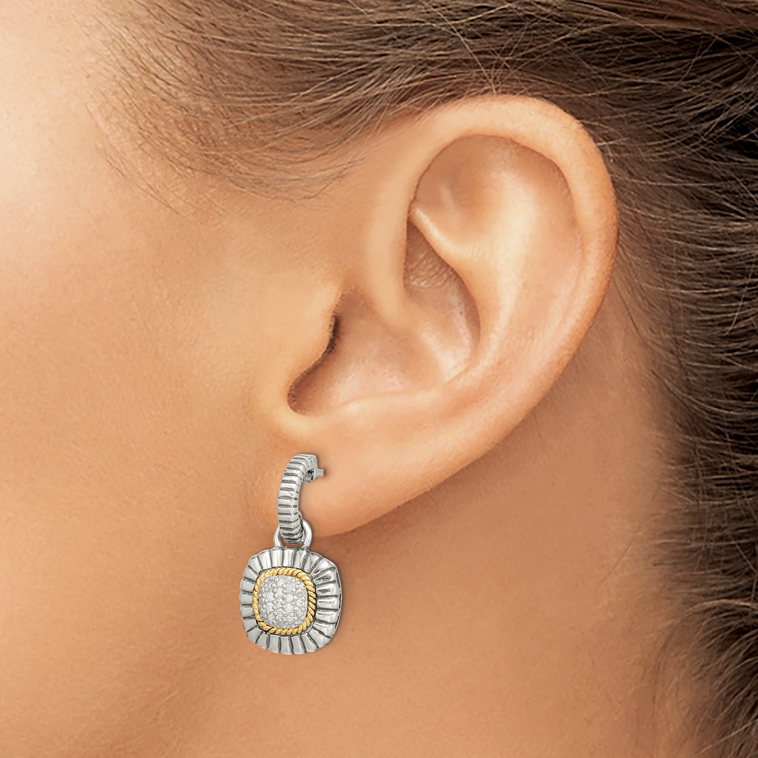 Shey Couture Sterling Silver with 14K Accent Diamond Dangle Post Earrings