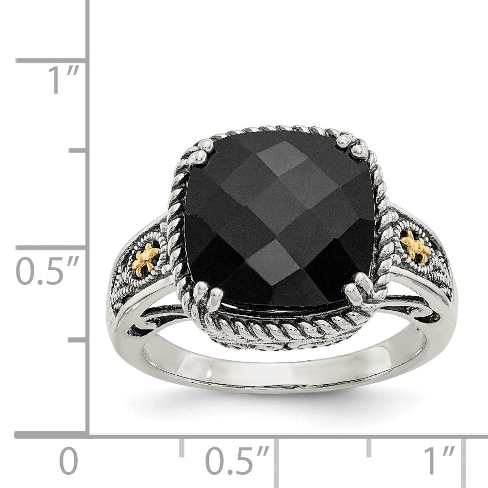 Shey Couture Sterling Silver with 14K Accent Antiqued Checkerboard-cut Black Onyx Ring
