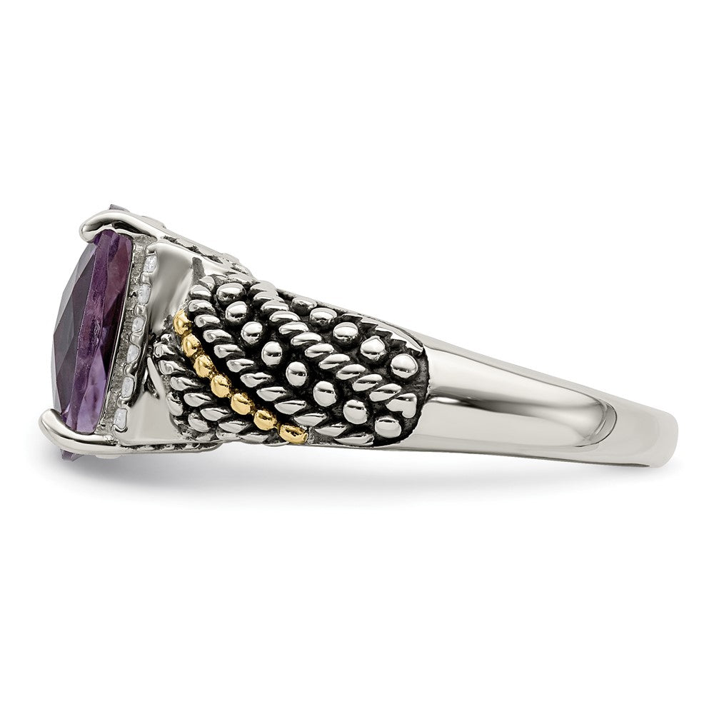 Shey Couture Sterling Silver with 14K Accent Antiqued Diamond and Cushion Amethyst Ring