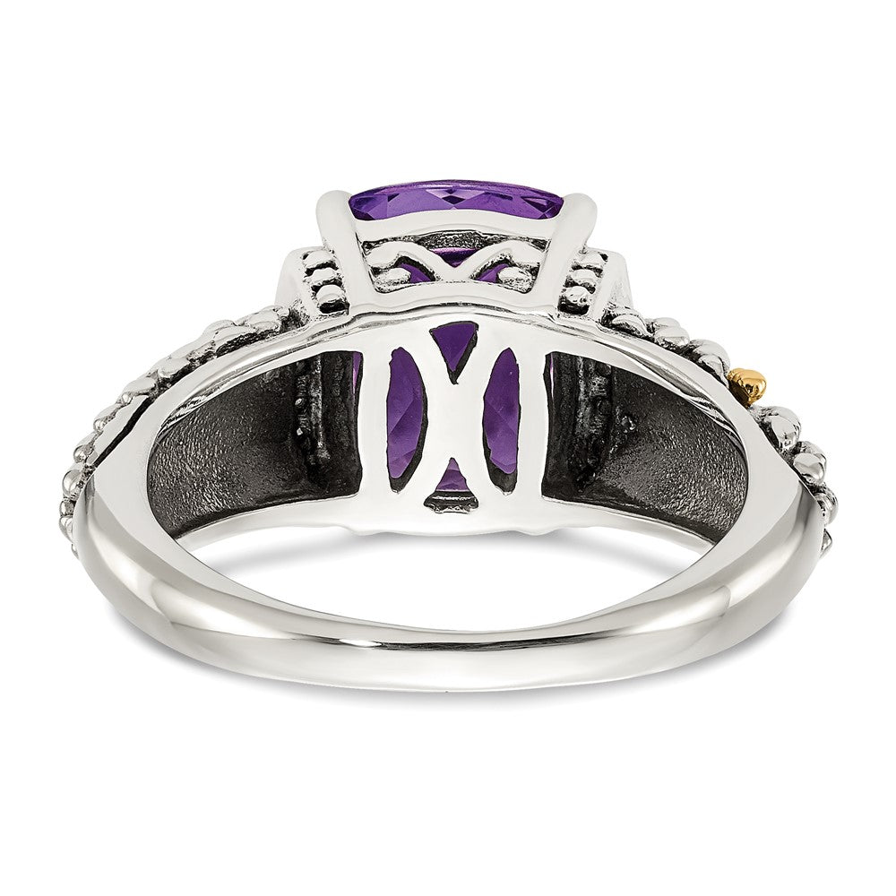 Shey Couture Sterling Silver with 14K Accent Antiqued Diamond and Cushion Amethyst Ring