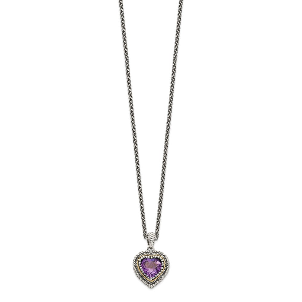 Shey Couture Sterling Silver with 14K Accent 18 inch Antiqued Amethyst Heart Necklace