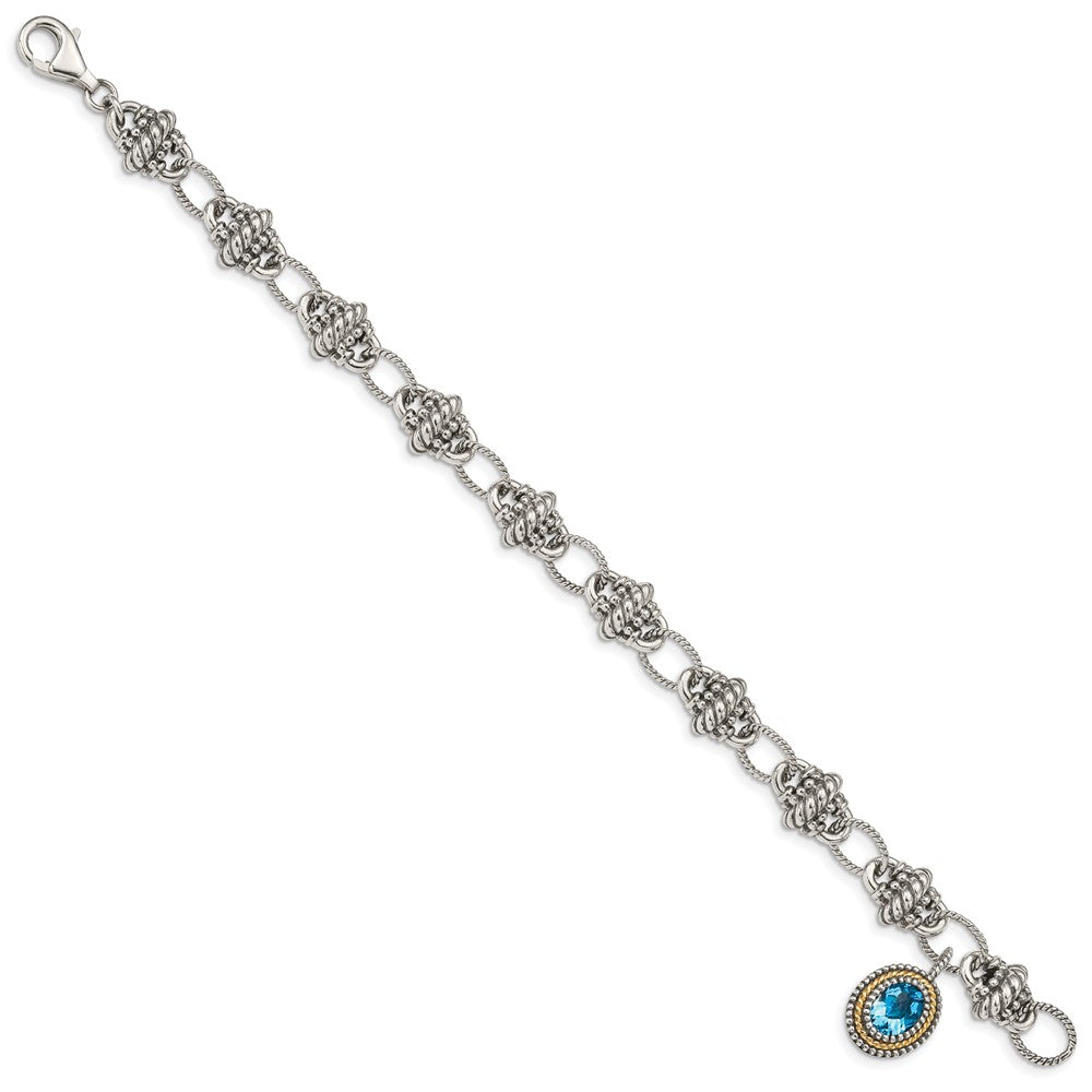 Shey Couture Sterling Silver with 14K Accent 7.5 Inch Antiqued Oval Light Swiss Blue Topaz Bracelet