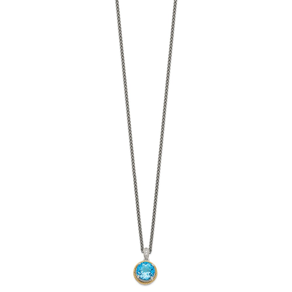 Shey Couture Sterling Silver with 14K Accent 18 Inch Antiqued Round Blue Topaz Necklace