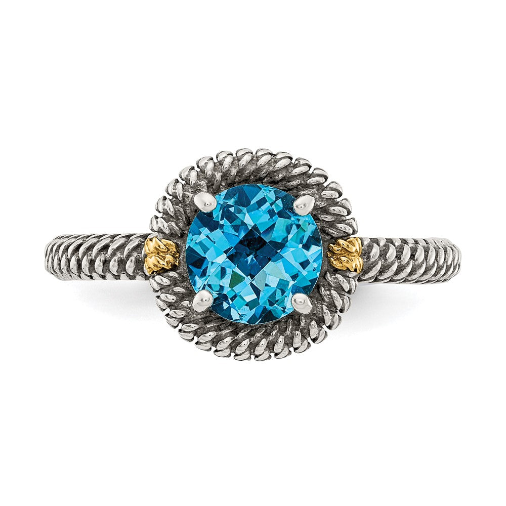 Shey Couture Sterling Silver with 14K Accent Antiqued Round Blue Topaz Ring