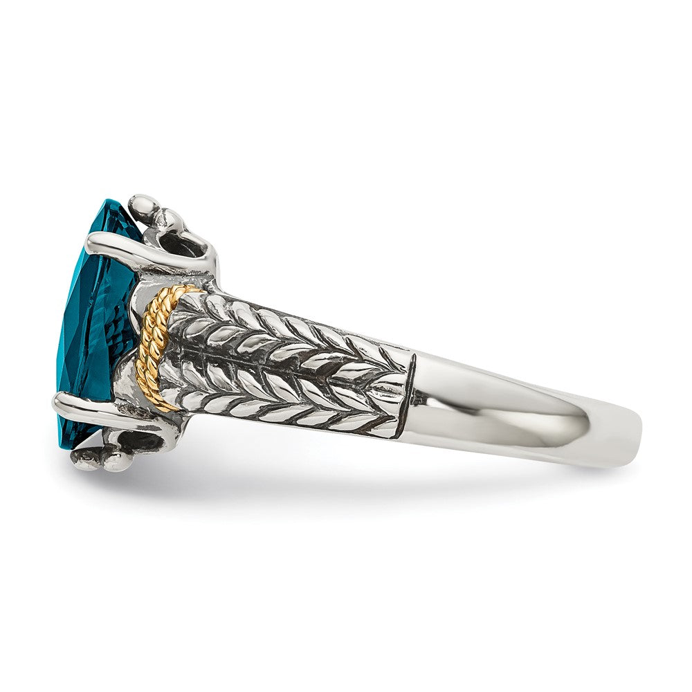 Shey Couture Sterling Silver with 14K Accent Antiqued Oval London Blue Topaz Ring