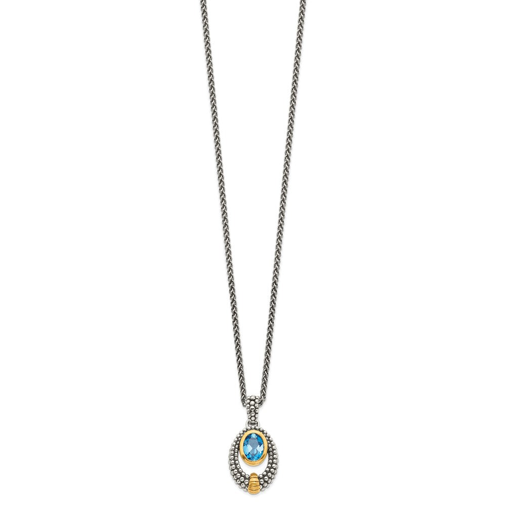 Shey Couture Sterling Silver Gold-tone Flash Gold-plated Antiqued Oval London Blue Topaz 18 inch Necklace