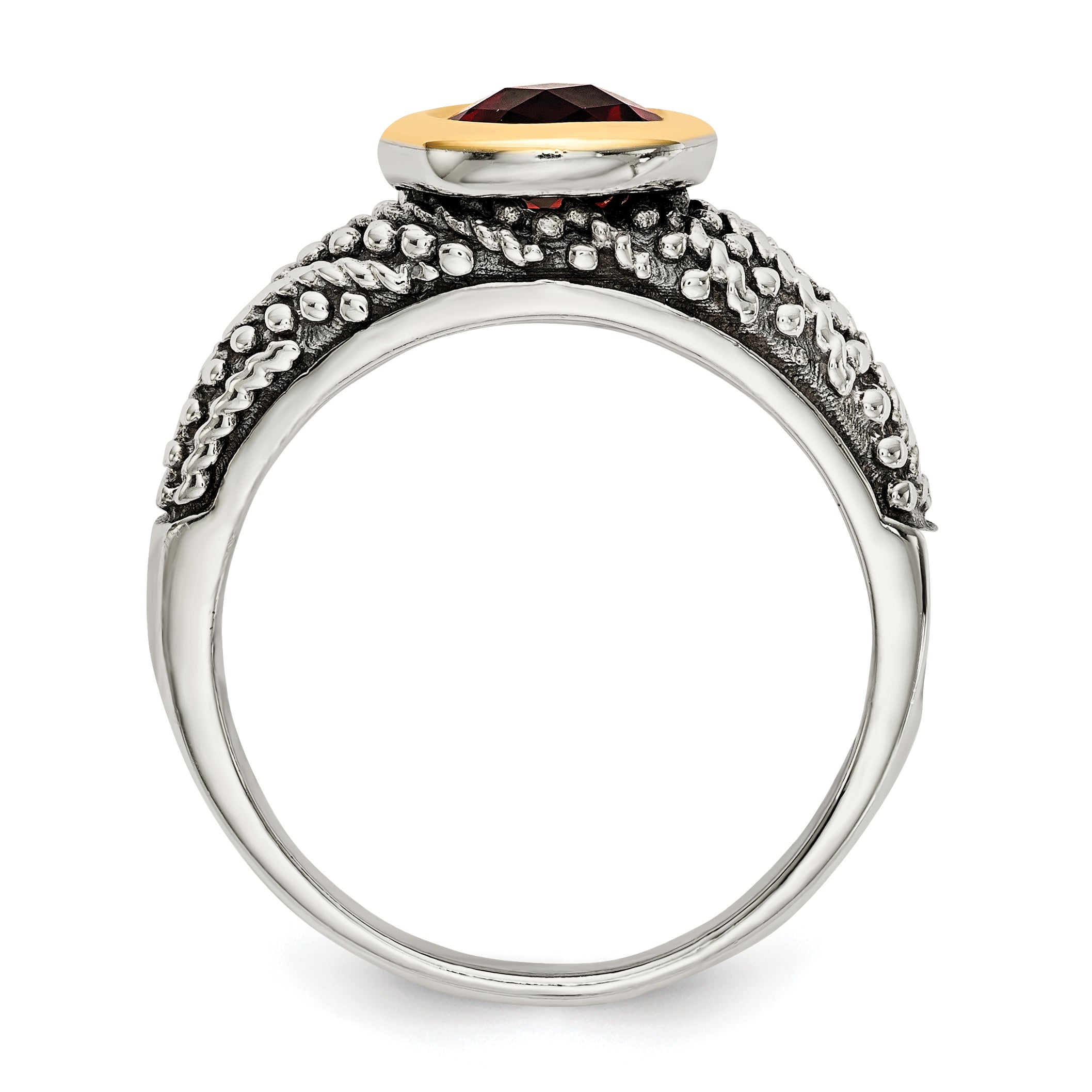 Shey Couture Sterling Silver with 14K Accent Antiqued Round Bezel Garnet Ring