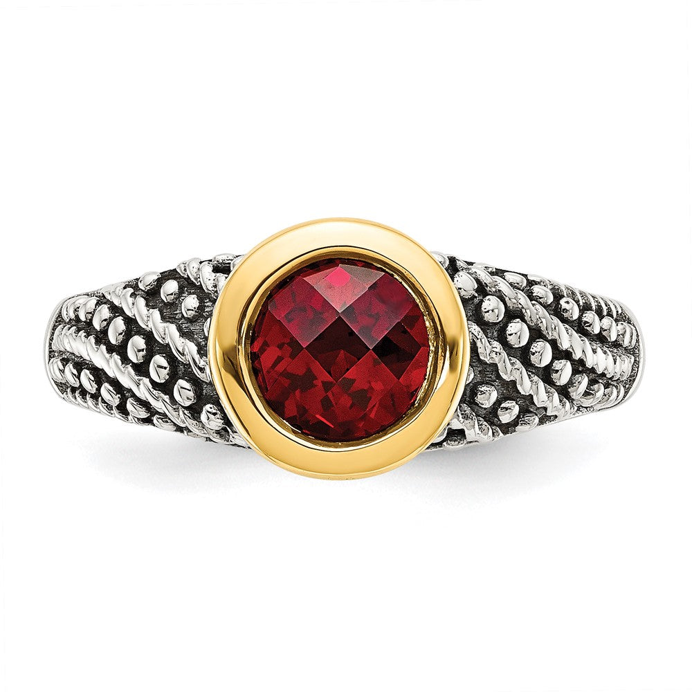Shey Couture Sterling Silver with 14K Accent Antiqued Round Bezel Garnet Ring