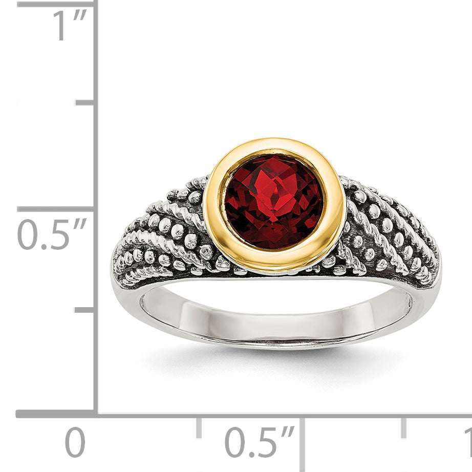 Shey Couture Sterling Silver with 14K Accent Antiqued Round Bezel Garnet Ring