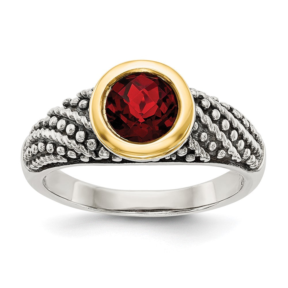 Shey Couture Sterling Silver with 14K Accent Antiqued Round Bezel Garnet Ring