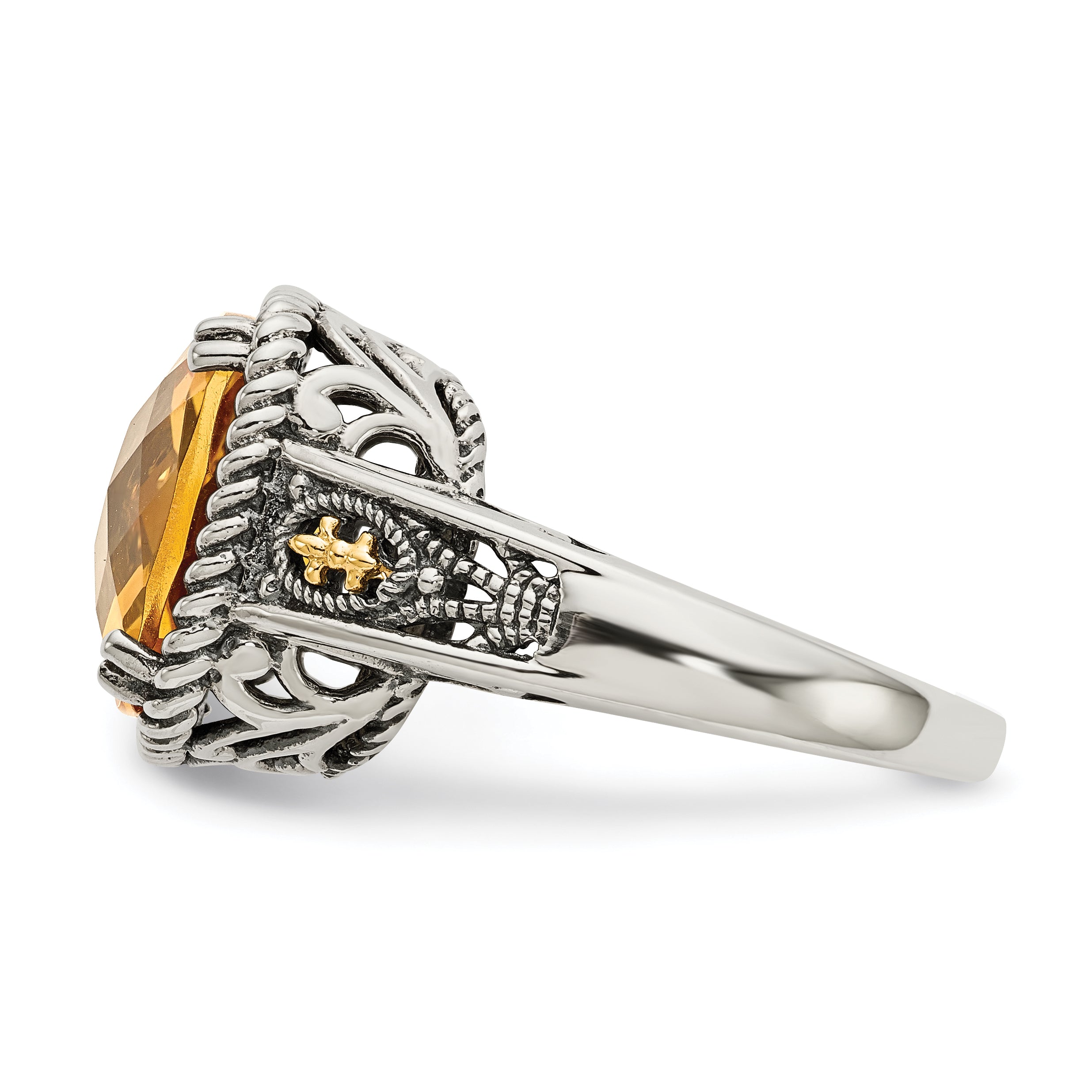 Shey Couture Sterling Silver with 14K Accent Antiqued Cushion Citrine Ring
