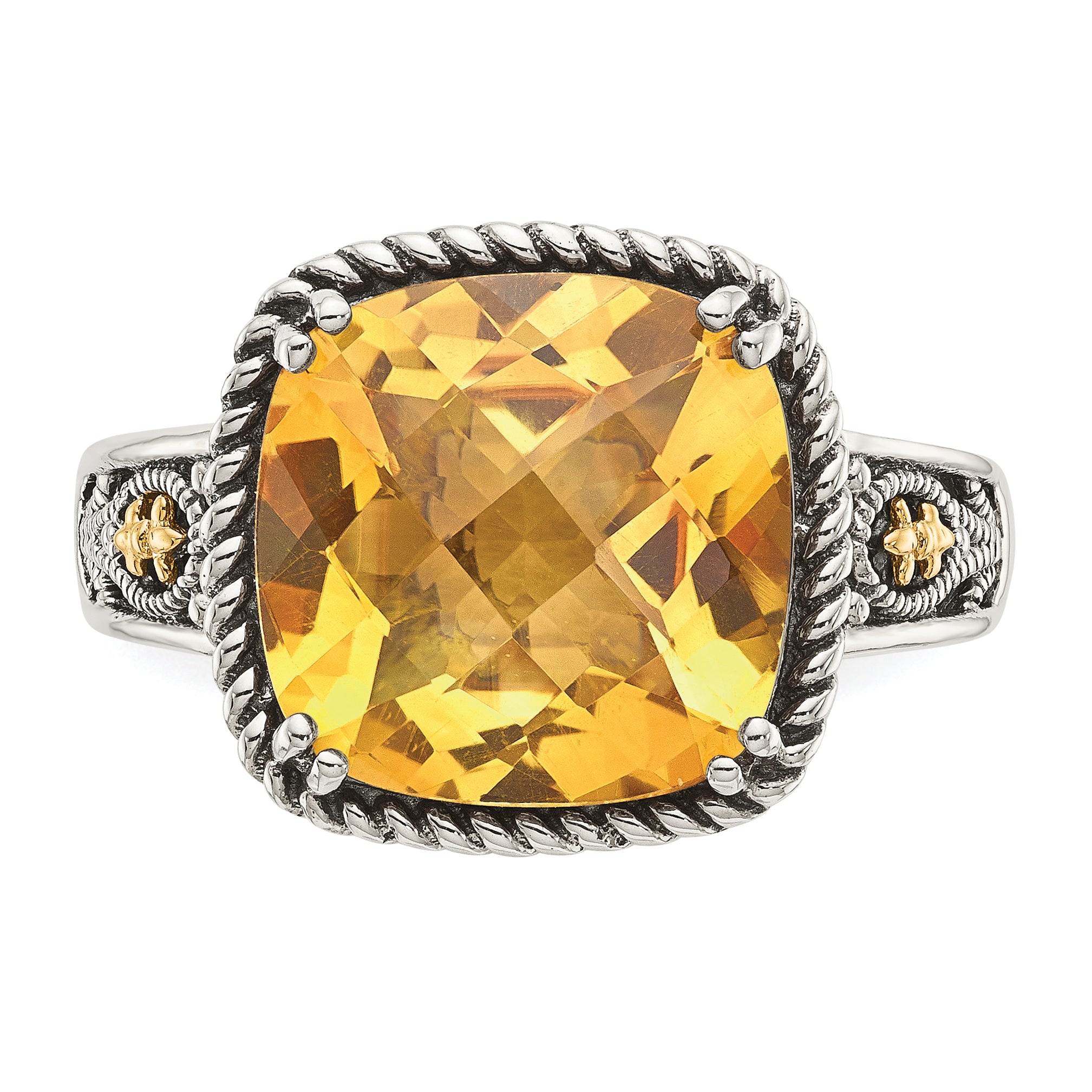 Shey Couture Sterling Silver with 14K Accent Antiqued Cushion Citrine Ring