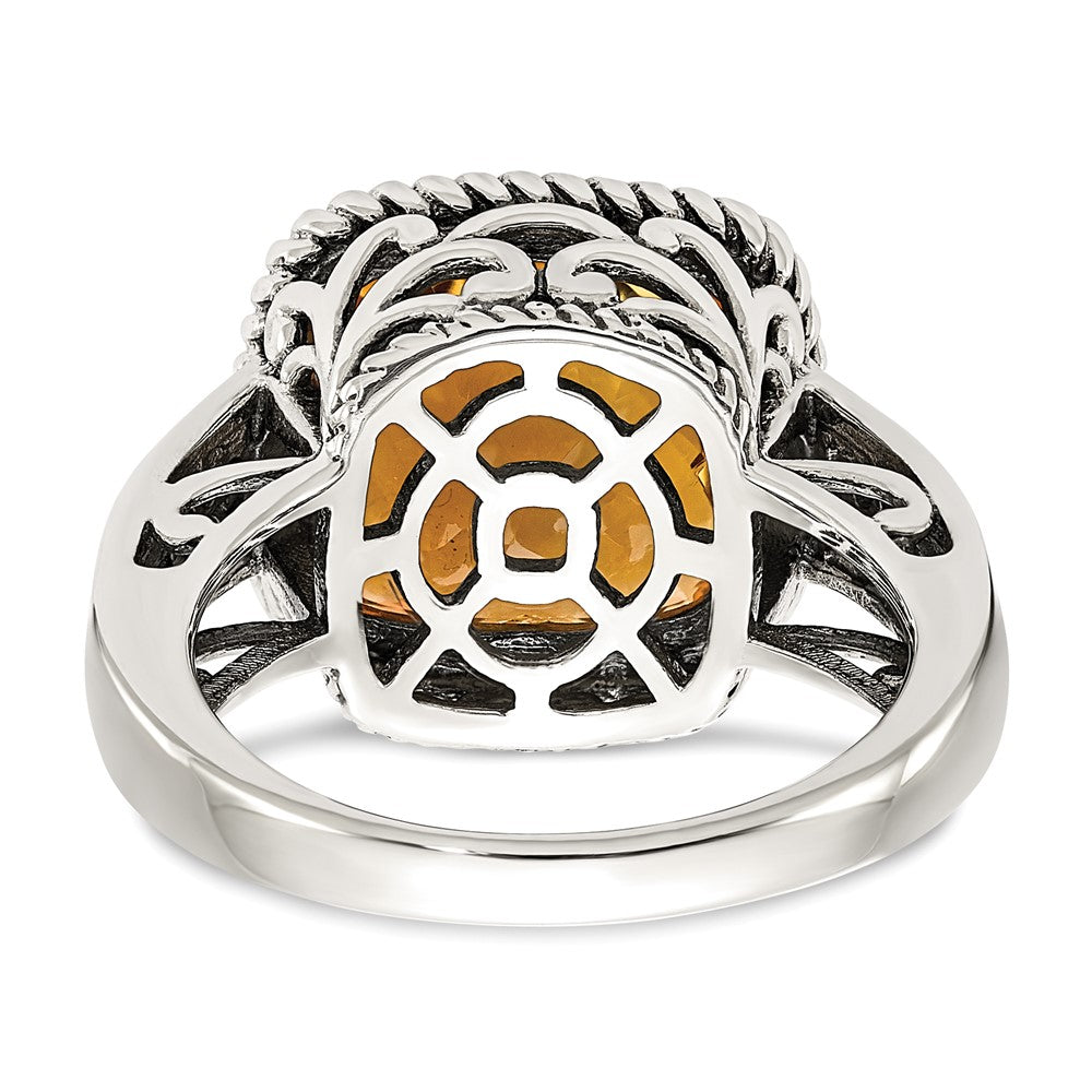 Shey Couture Sterling Silver with 14K Accent Antiqued Cushion Citrine Ring