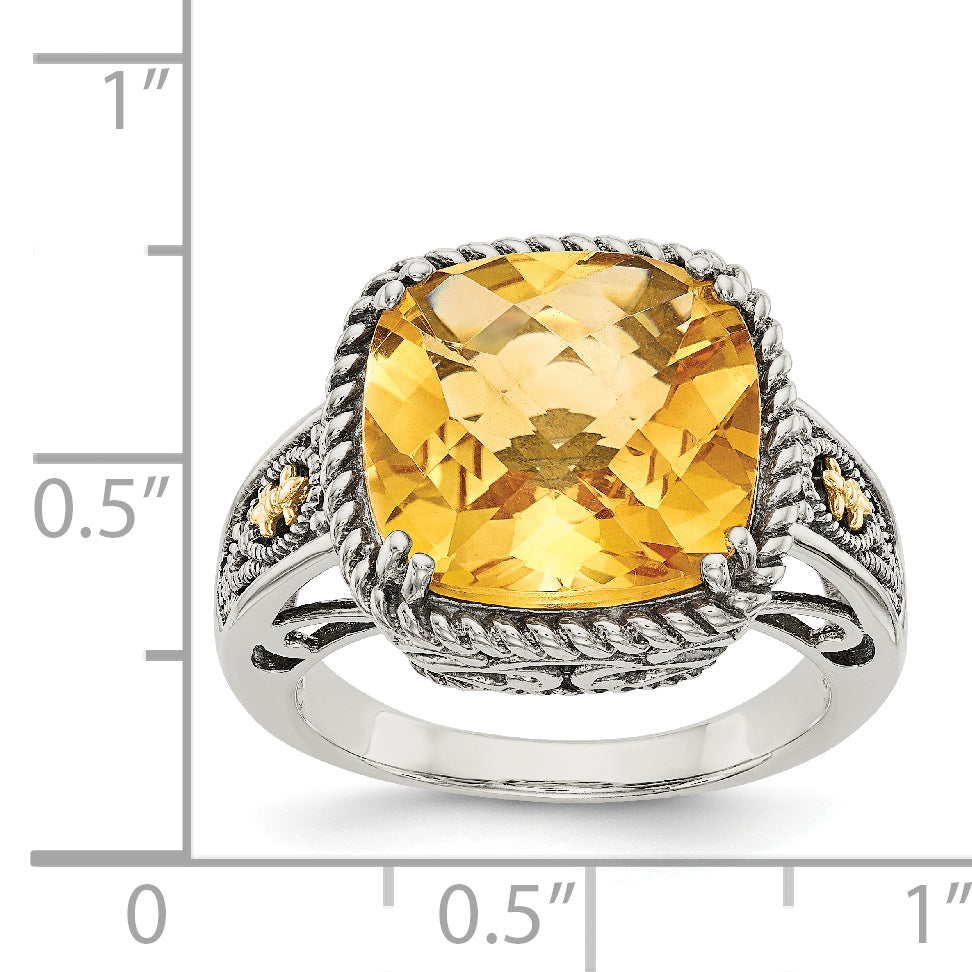 Shey Couture Sterling Silver with 14K Accent Antiqued Cushion Citrine Ring