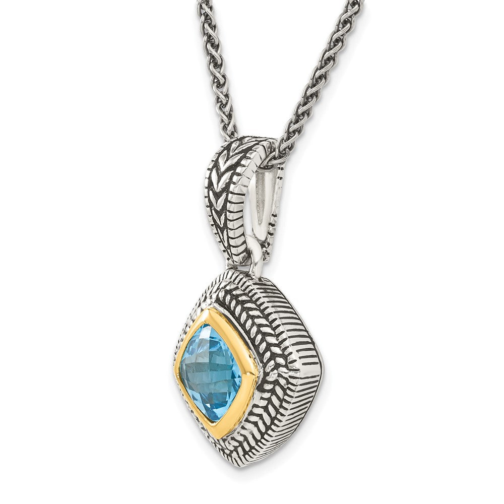Shey Couture Sterling Silver with 14K Accent 18 Inch Antiqued Cushion Bezel Sky Blue Topaz Necklace