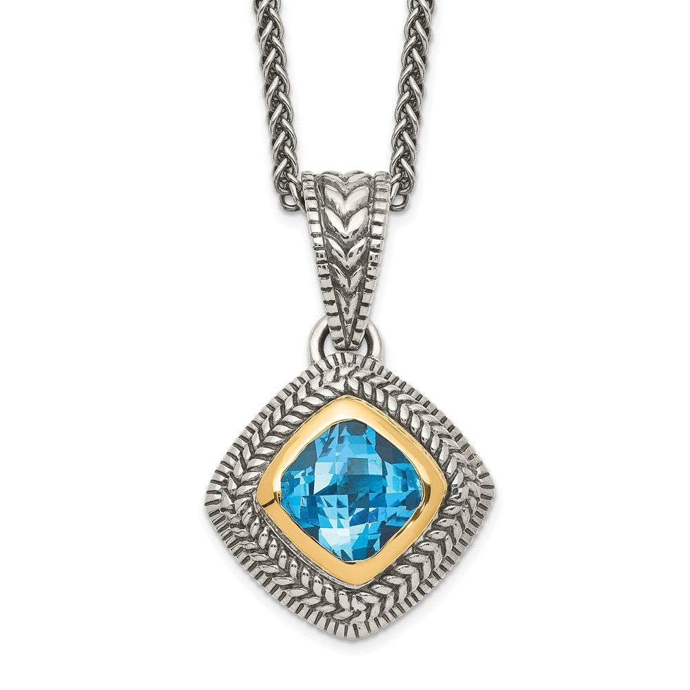 Shey Couture Sterling Silver with 14K Accent 18 Inch Antiqued Cushion Bezel Sky Blue Topaz Necklace