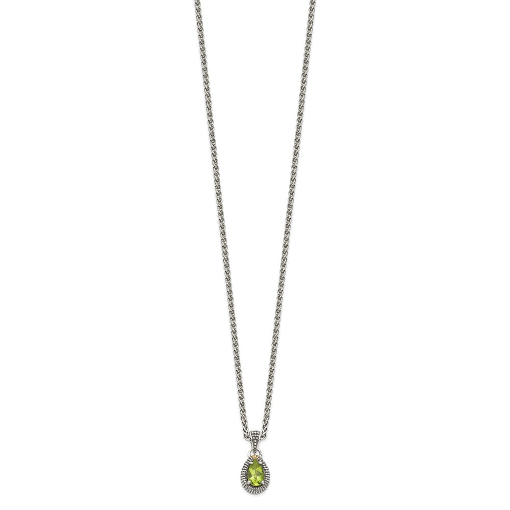 Shey Couture Sterling Silver with 14K Accent 18 Inch Antiqued Pear Shaped Peridot Necklace