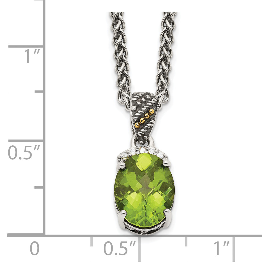 Shey Couture Sterling Silver with 14K Accent 18 Inch Antiqued Oval Peridot and Diamond Necklace