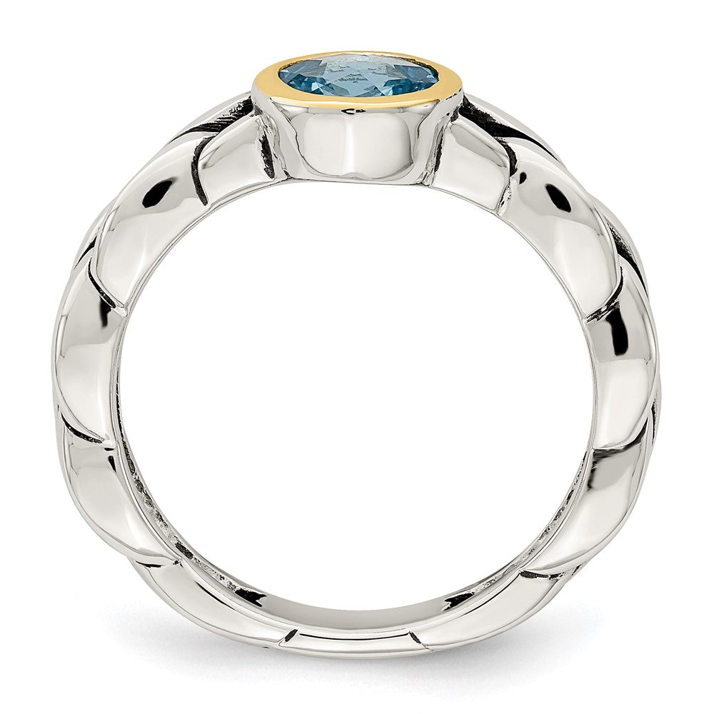 Shey Couture Sterling Silver with 14K Accent Antiqued Round Bezel Sky Blue Topaz Ring