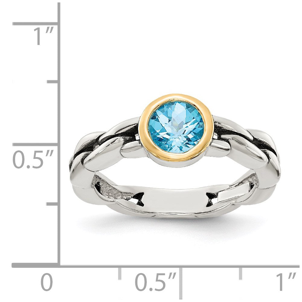 Shey Couture Sterling Silver with 14K Accent Antiqued Round Bezel Sky Blue Topaz Ring