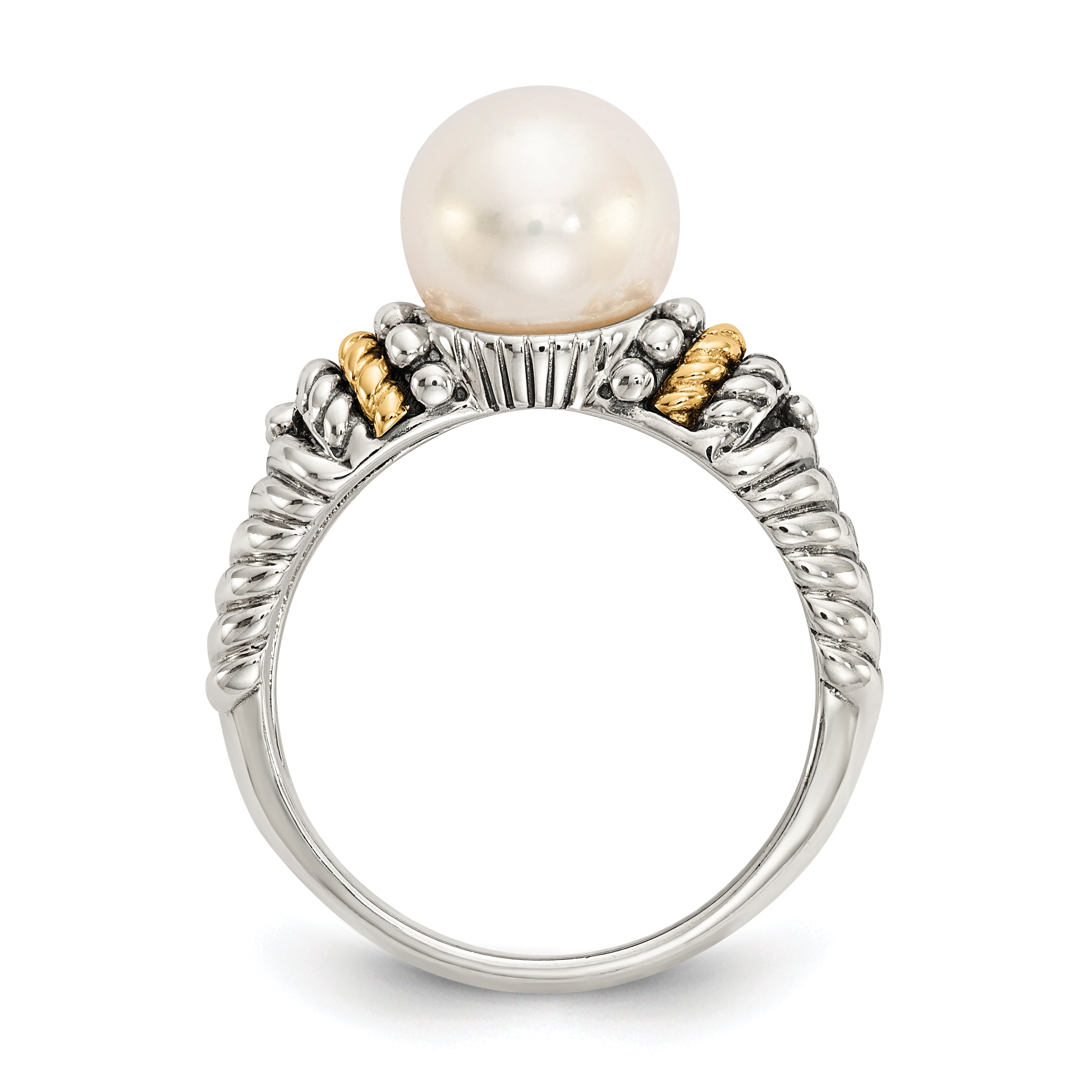 Shey Couture Sterling Silver with 14K Accent Antiqued 8mm Freshwater Cultured Pearl Ring