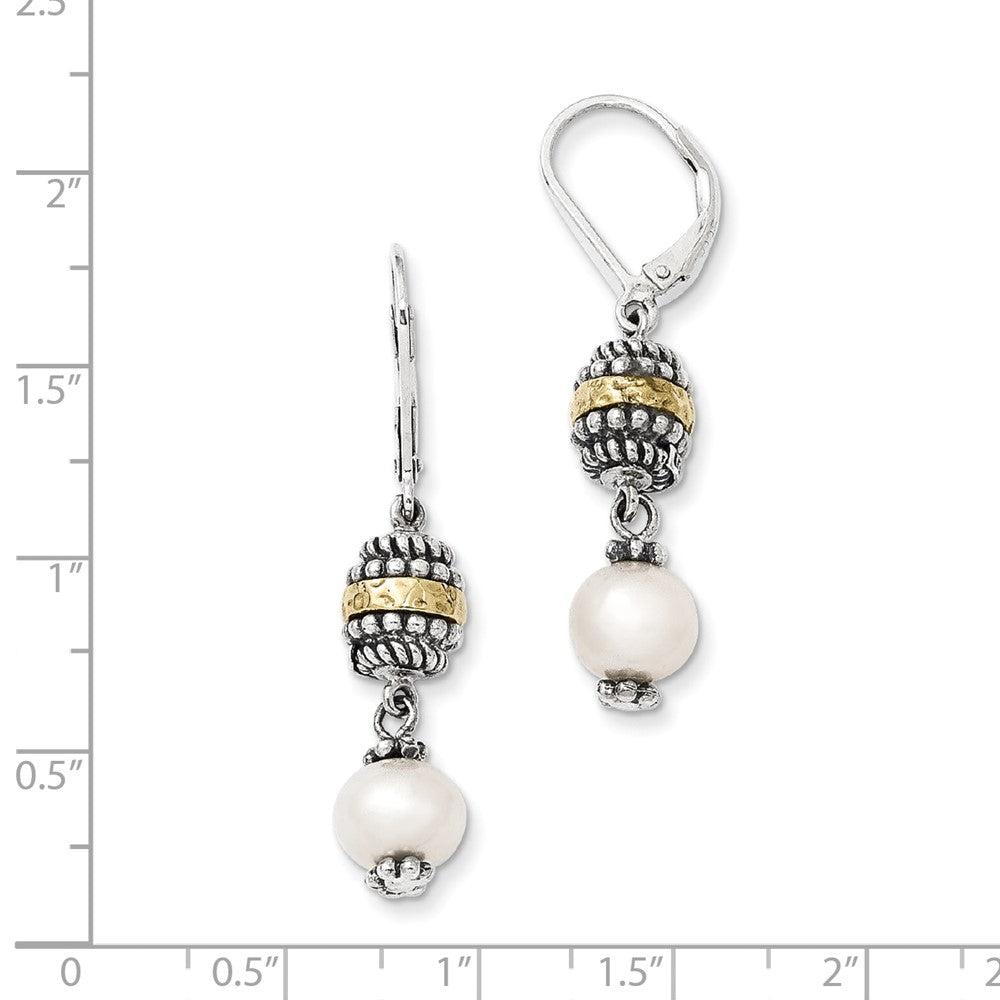 Sterling Silver w/14k 8mm FW Cultured Pearl Earrings