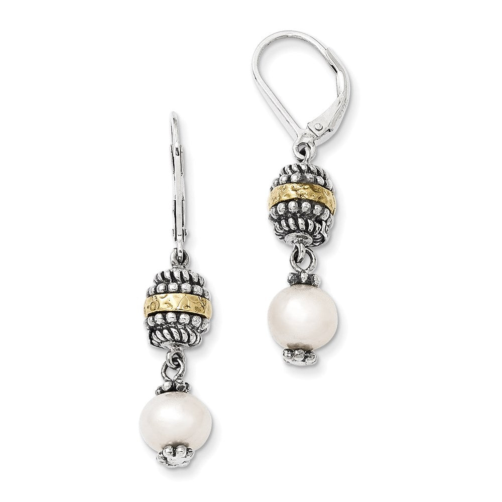 Sterling Silver w/14k 8mm FW Cultured Pearl Earrings