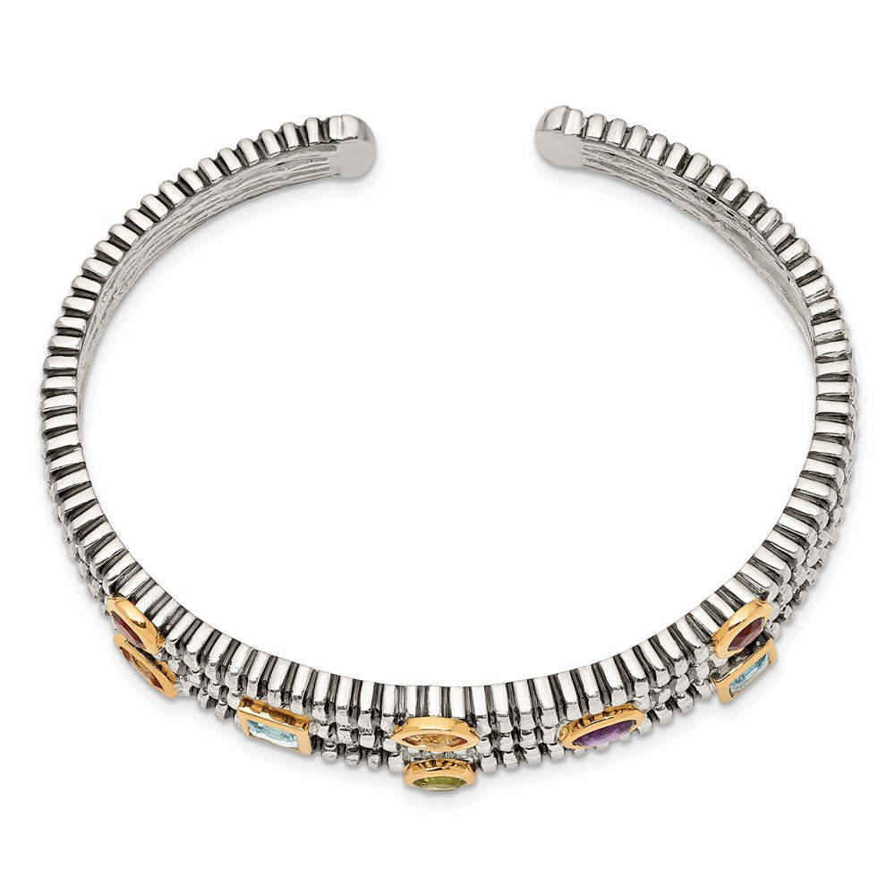 Shey Couture Sterling Silver with 14K Accent Antiqued Bezel .36Amethyst/.55Blue Topaz/.18Citrine/.35Garnet/.30Peridot Cuff...