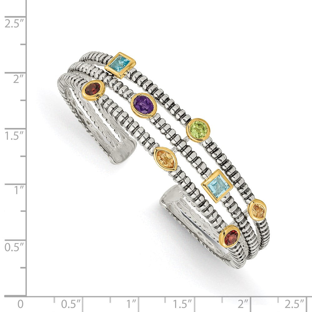 Shey Couture Sterling Silver with 14K Accent Antiqued Bezel .36Amethyst/.55Blue Topaz/.18Citrine/.35Garnet/.30Peridot Cuff...