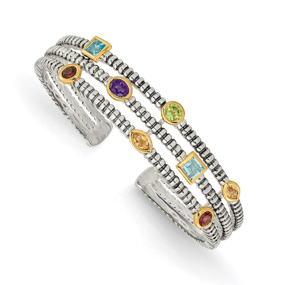 Shey Couture Sterling Silver with 14K Accent Antiqued Bezel .36Amethyst/.55Blue Topaz/.18Citrine/.35Garnet/.30Peridot Cuff...