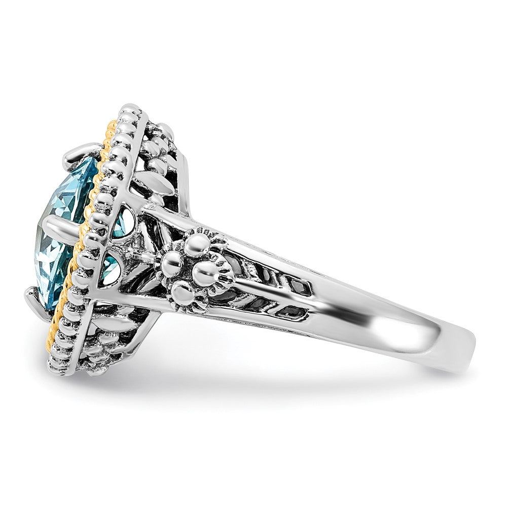 Sterling Silver w/14k Accent Polished & Antiqued Swiss Blue Topaz Ring
