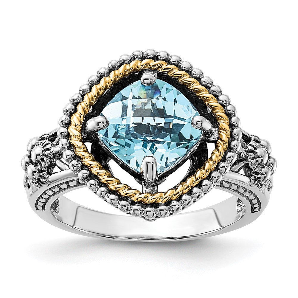 Sterling Silver w/14k Accent Polished & Antiqued Swiss Blue Topaz Ring