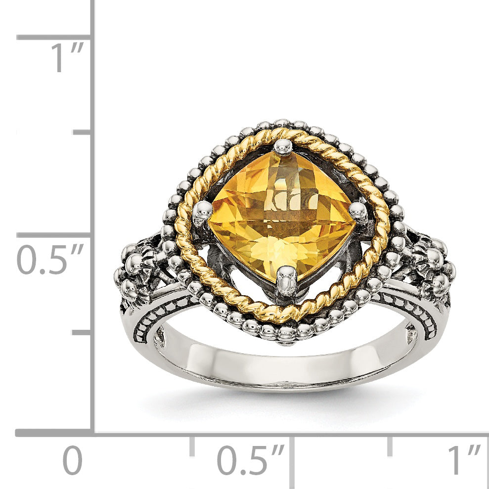 Shey Couture Sterling Silver with 14K Accent Antiqued Cushion Citrine Ring
